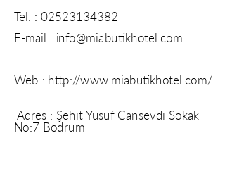 Mia Butik Otel iletiim bilgileri